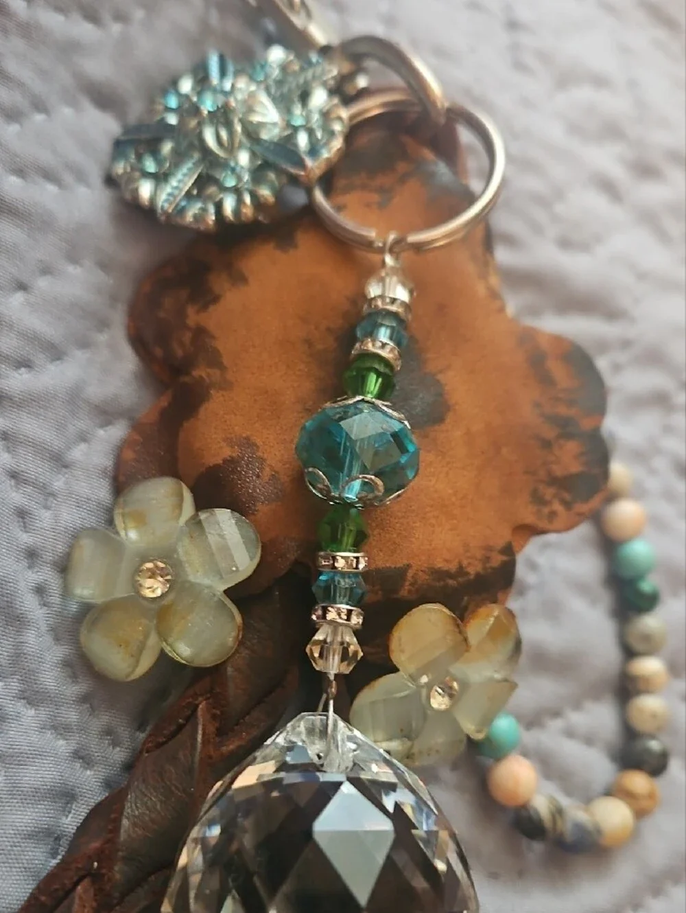 Hand Crafted Genuine Leather Hand Braided Beaded Tassel Keychain Purse Charm NEW
